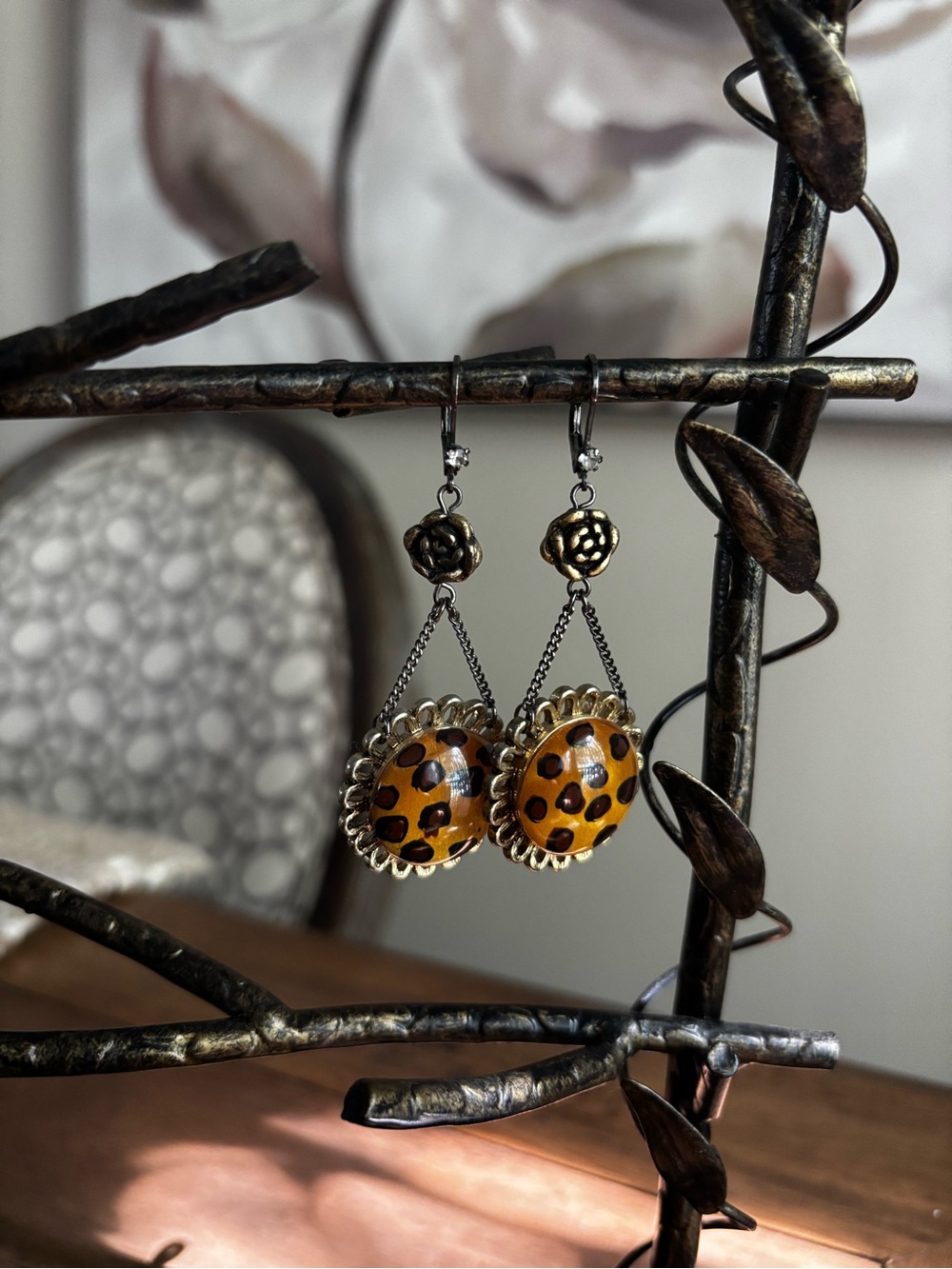 Betsey Johnson Gold and Amber Leopard Drop Earrings - Women Jewelry